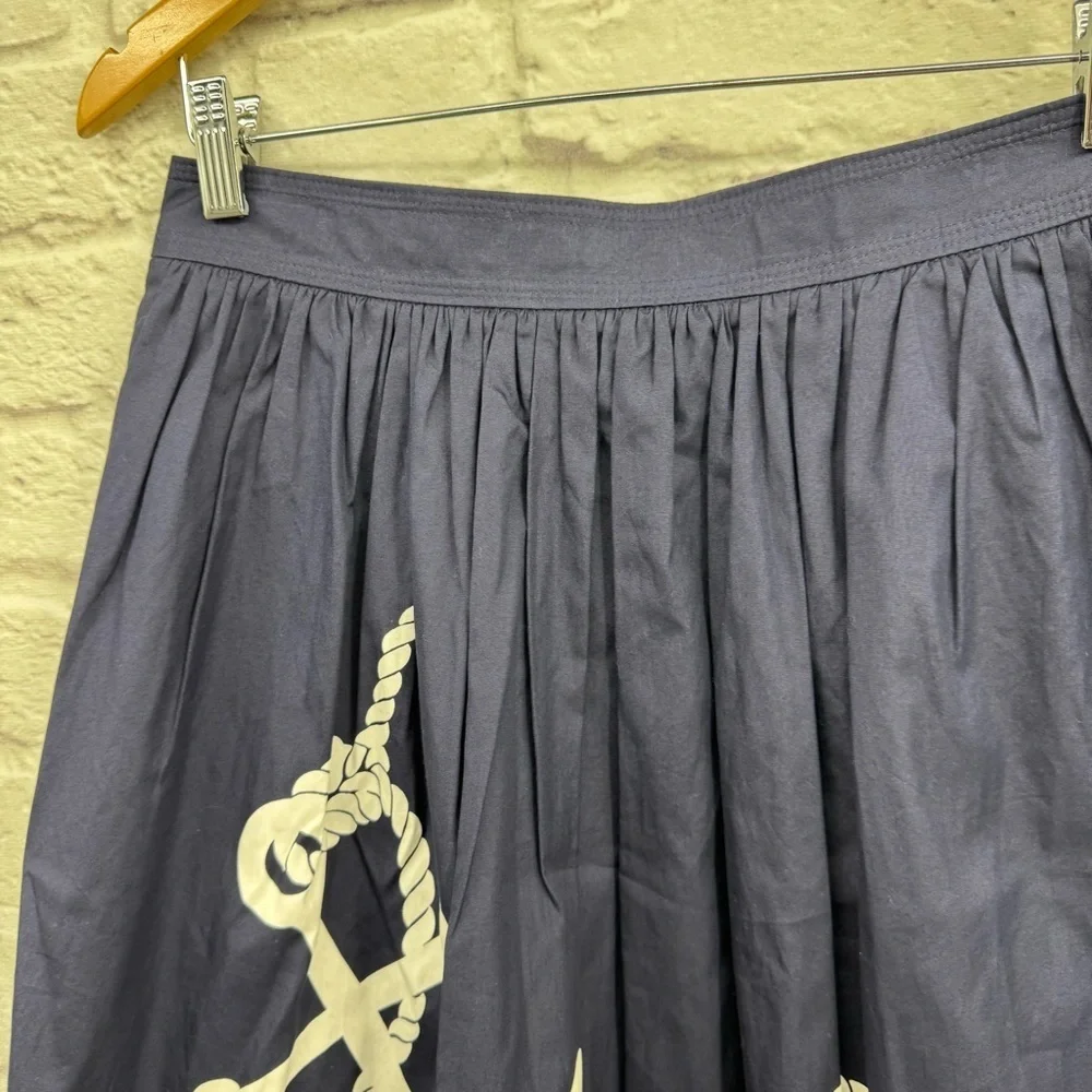J.Crew Navy Blue Cotton A-Line Pleated Anchor Skirt Size 2 Nautical Coastal